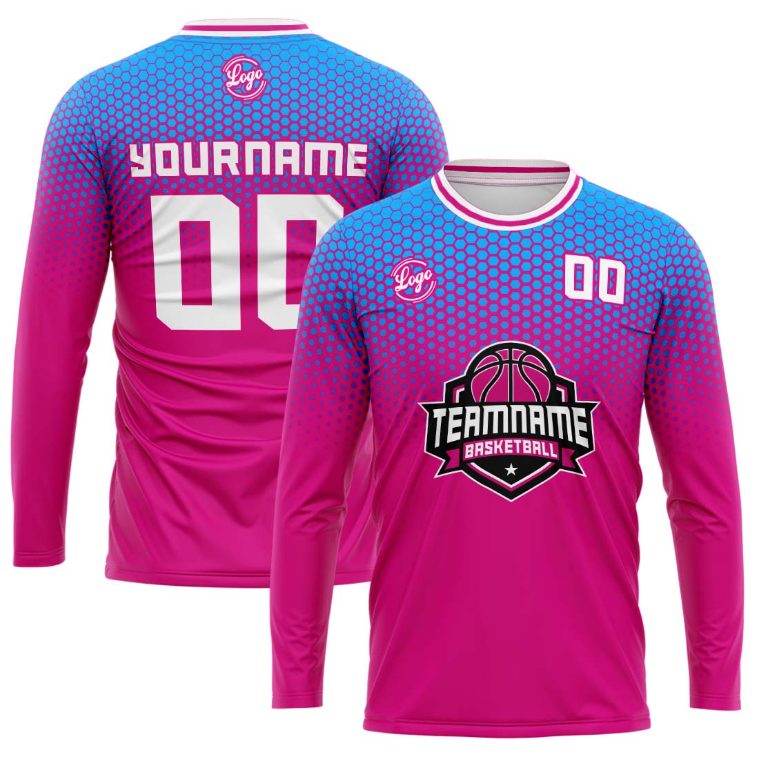 Custom Basketball Soccer Football Shooting Long T-Shirt for Adults and Kids Light Blue&Pink enthsush