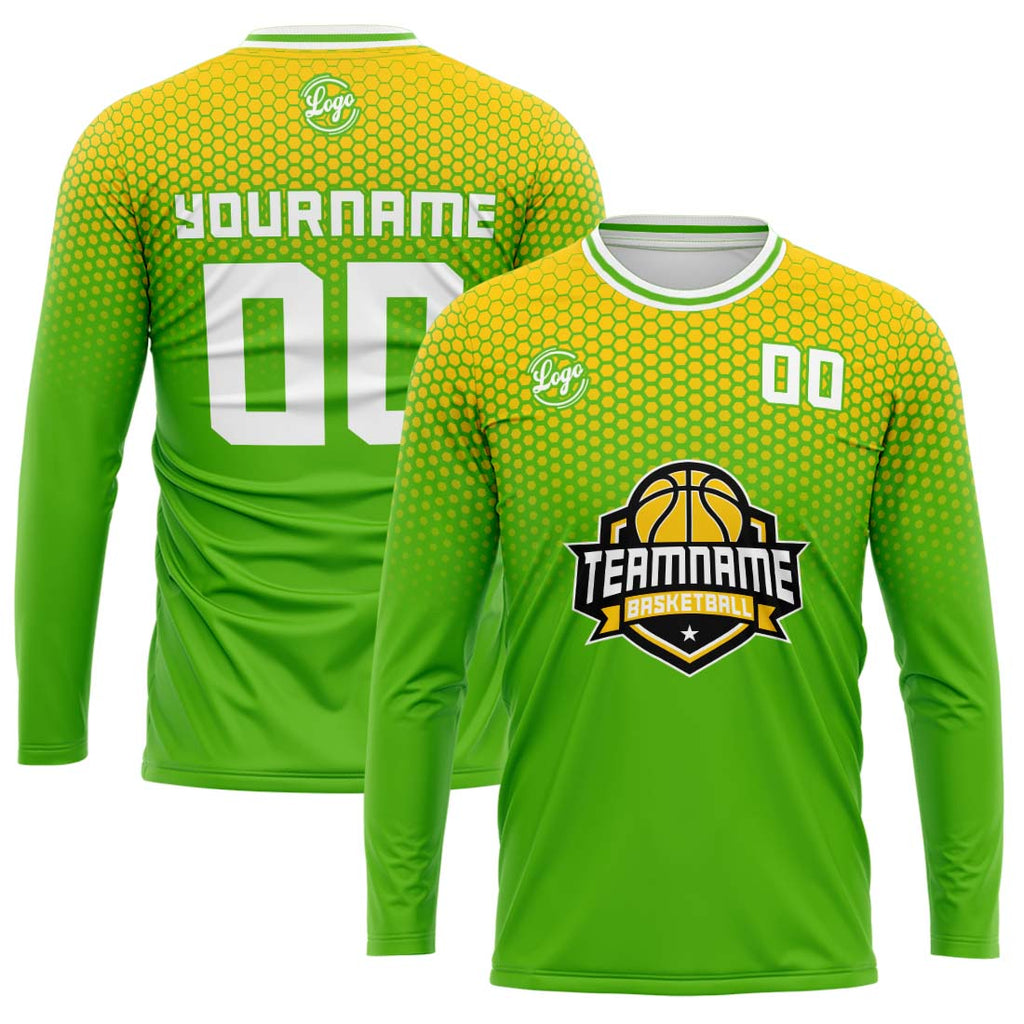 Custom Basketball Soccer Football Shooting Long T-Shirt for Adults and Kids Yellow&Green enthsush