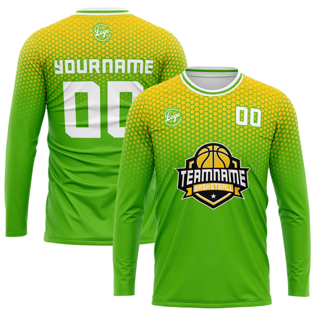Custom Basketball Soccer Football Shooting Long T-Shirt for Adults and Kids Yellow&Green enthsush