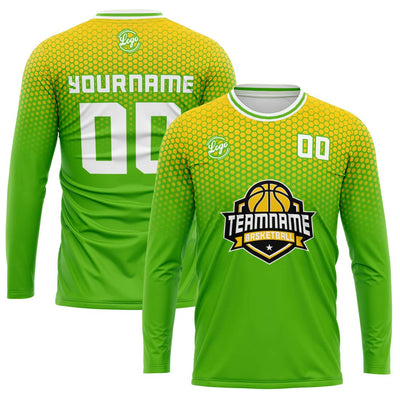 Custom Basketball Soccer Football Shooting Long T-Shirt for Adults and Kids Yellow&Green enthsush