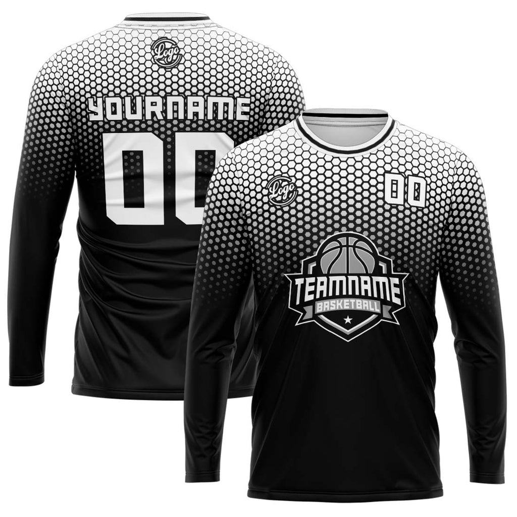 Custom Basketball Soccer Football Shooting Long T-Shirt for Adults and Kids Black&White enthsush