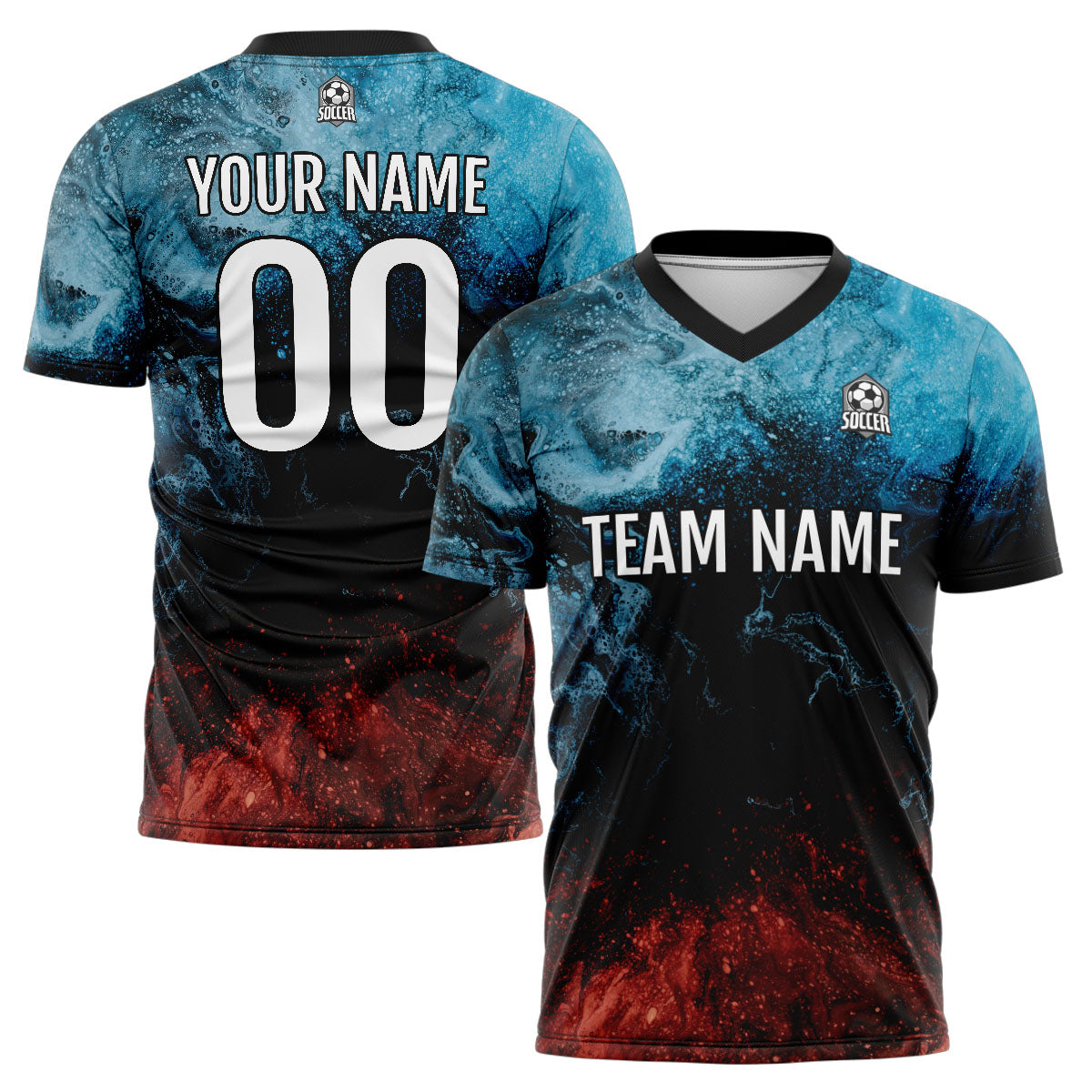 Custom Water and Fire Soccer Jerseys for Men Women Personalized Soccer Uniforms for Adult and Kid enthsush