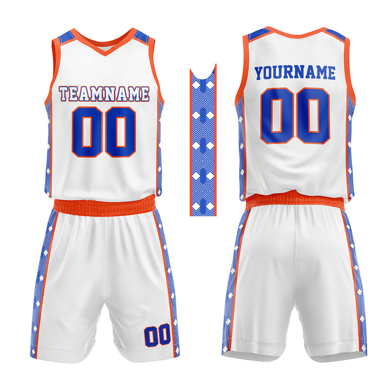 Custom Basketball Jersey Uniform Suit Printed Your Logo Name Number White-Orange-Royal enthsush