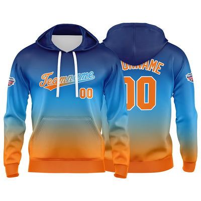 Custom Gradient Hoodie For Man Woman Girl Boy Print Your Logo Name Number Blue Orange enthsush