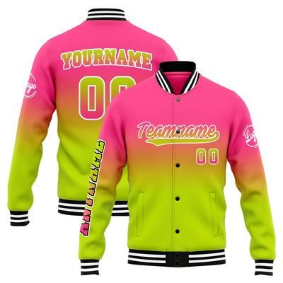 Custom Gradient Varsity Jacket Letterman jacket for Men, Women and Youth Pink&Chartreuse enthsush