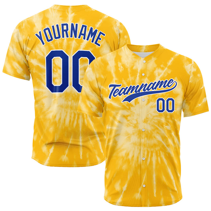 Custom Full Print Design Authentic Baseball Jersey yellow tie-dyed