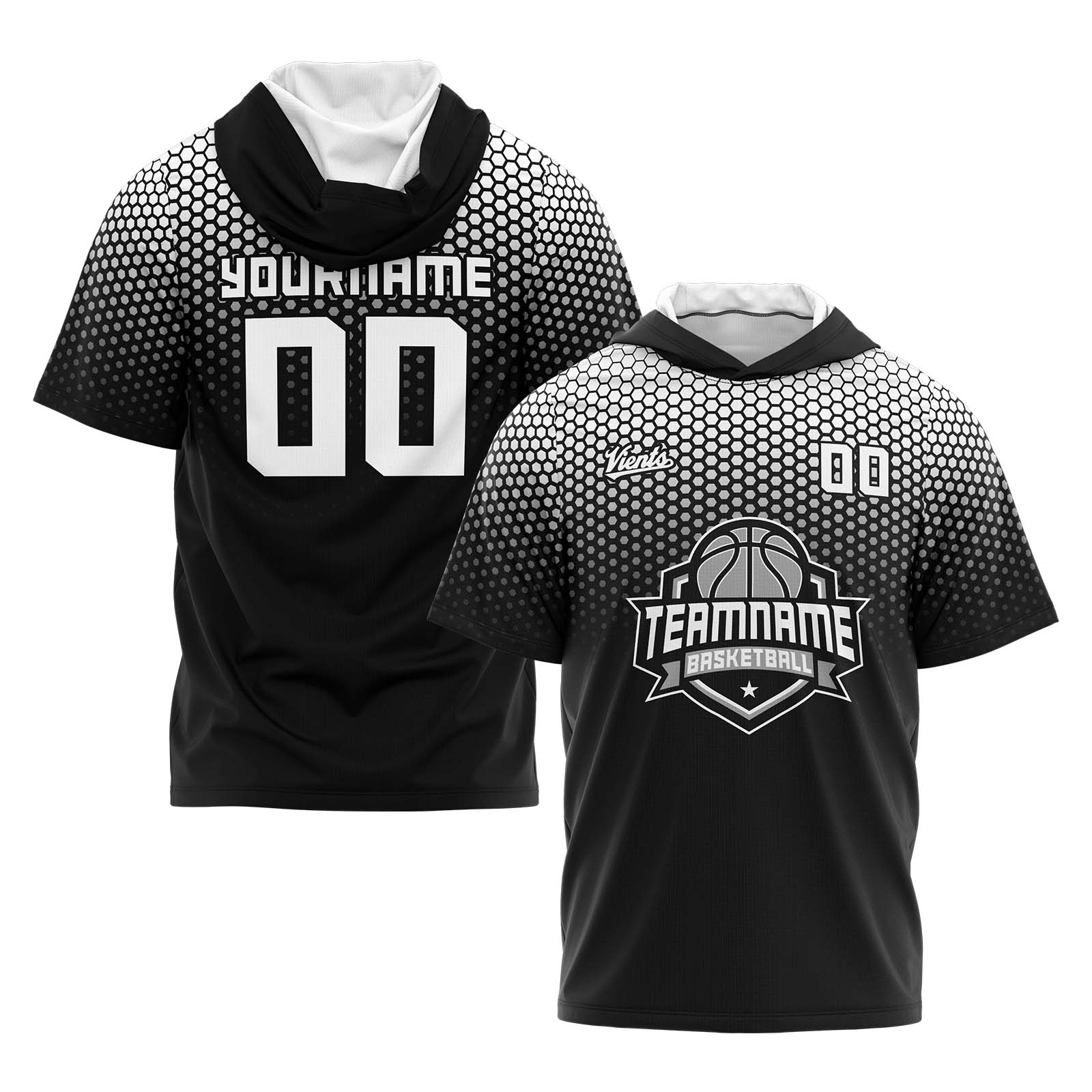 Custom Black White Short Sleeve Hoodies for Men Women Shirts with Hoods Printed Name Logo enthsush
