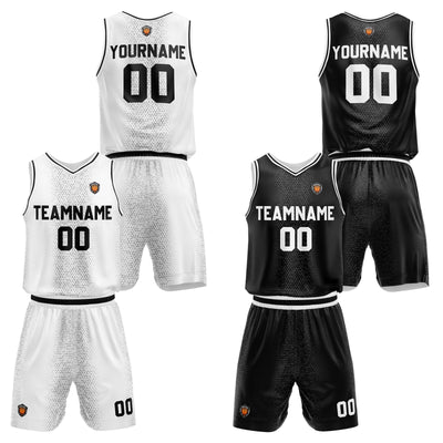 Custom White Black Reversible Basketball Suit for Adults and Kids Personalized Jersey enthsush