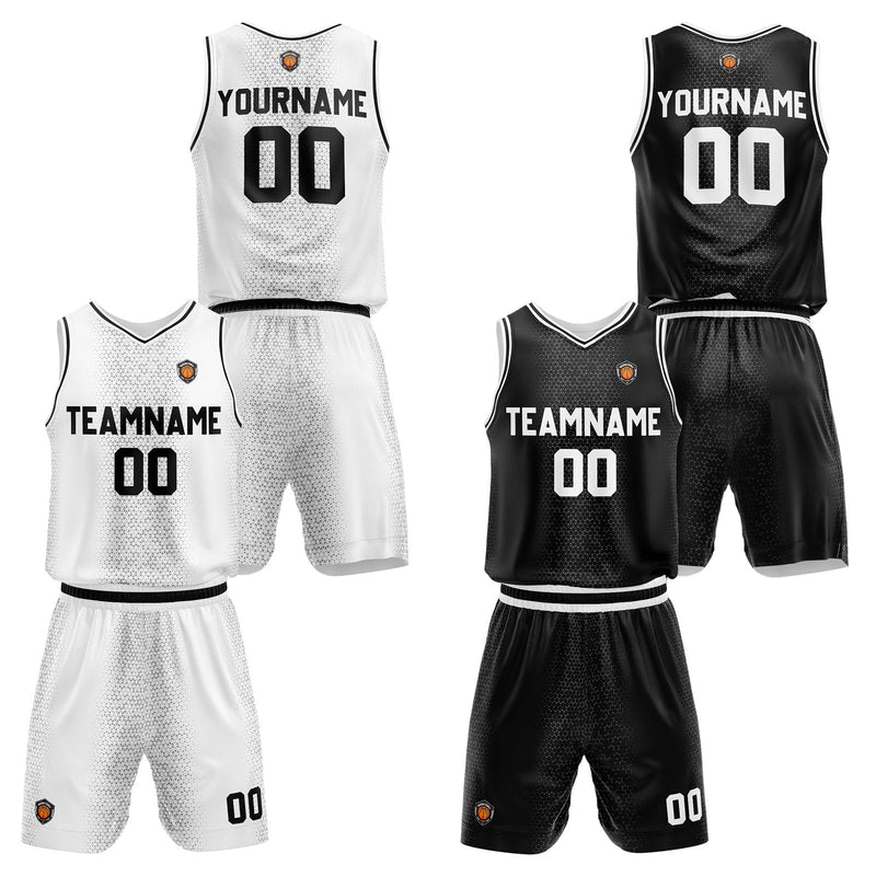 Custom White Black Reversible Basketball Suit for Adults and Kids Personalized Jersey