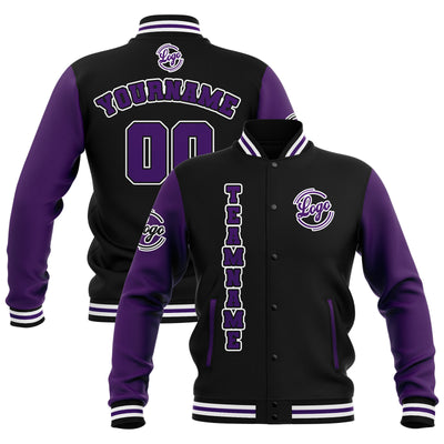 Custom Black Purple White Waterproof Varsity Jackets Personalized Stitched Name Number Logo to Letterman Jackets enthsush