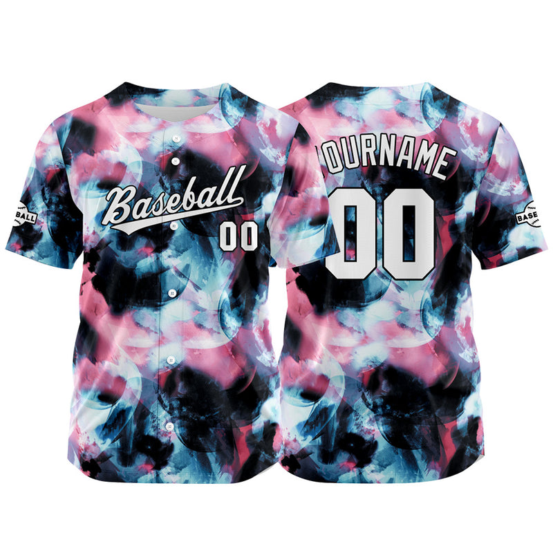 Custom Full Print Design Authentic Baseball Jersey pink-black-blue