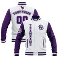 Custom White Purple Grey Waterproof Varsity Jackets Personalized Stitched Name Number Logo to Letterman Jackets enthsush