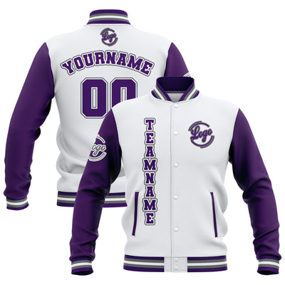 Custom White Purple Grey Waterproof Varsity Jackets Personalized Stitched Name Number Logo to Letterman Jackets enthsush