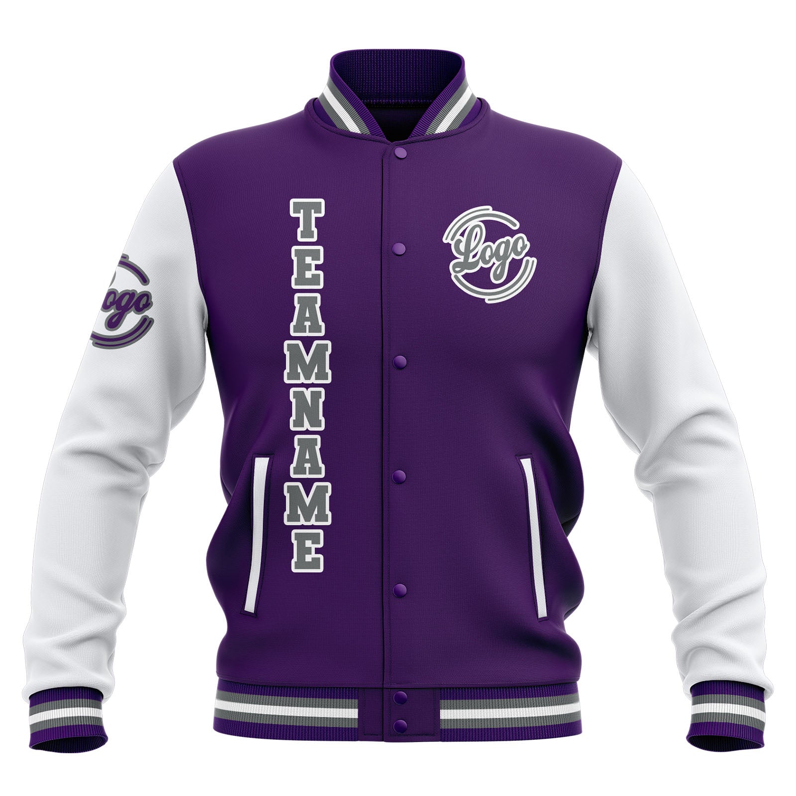 Custom Purple White Grey Waterproof Varsity Jackets Personalized Stitched Name Number Logo to Letterman Jackets enthsush