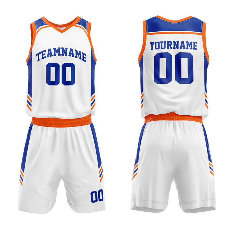 Custom Basketball Jersey Uniform Suit Printed Your Logo Name Number White-Royal-Orange enthsush
