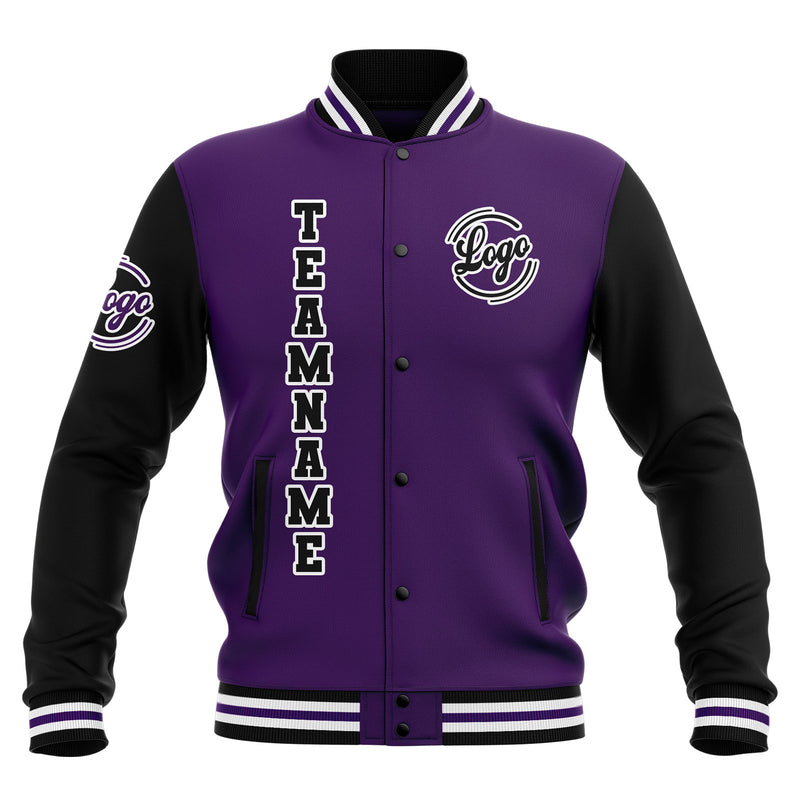 Custom Black Purple White Waterproof Varsity Jackets Personalized Stitched Name Number Logo to Letterman Jackets