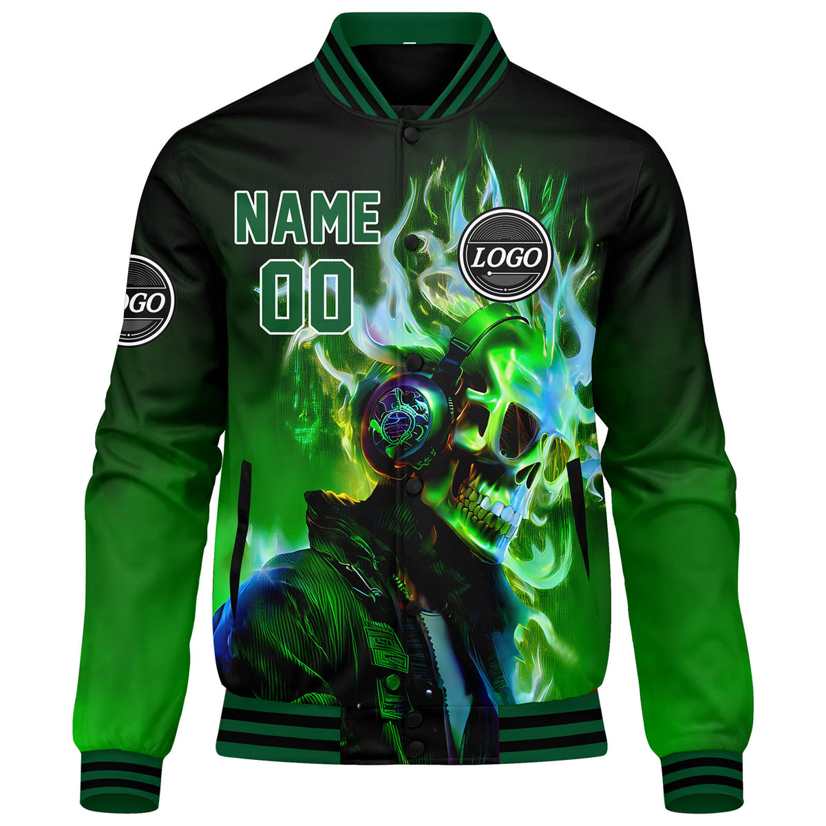 Custom Varsity Jacket Letterman jacket for Men, Women and Youth Black Green enthsush