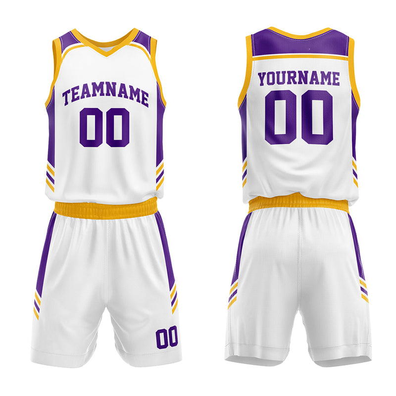 Custom Basketball Jersey Uniform Suit Printed Your Logo Name Number White-Purple-Yellow enthsush