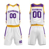 Custom Basketball Jersey Uniform Suit Printed Your Logo Name Number White-Purple-Yellow