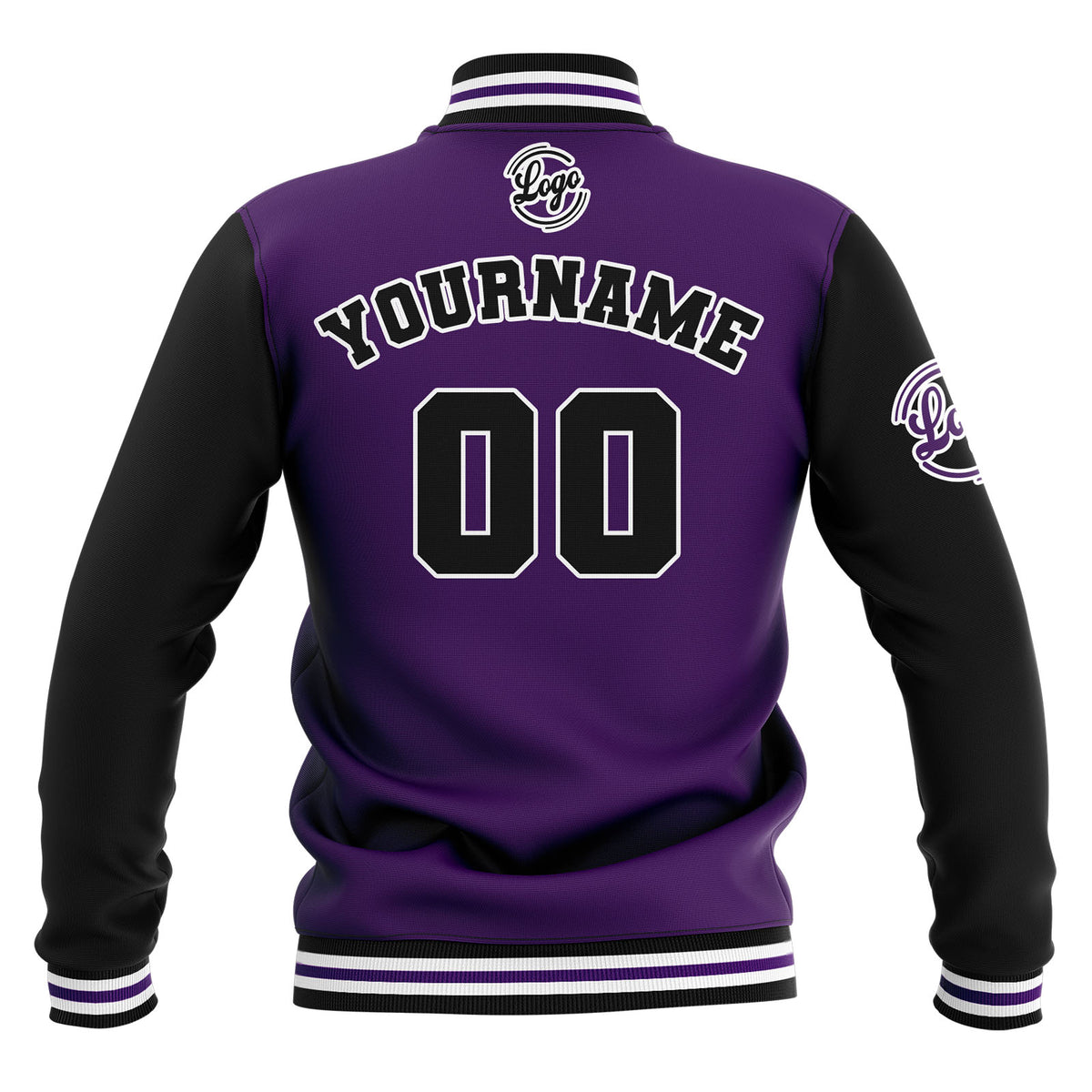 Custom Black Purple White Waterproof Varsity Jackets Personalized Stitched Name Number Logo to Letterman Jackets enthsush