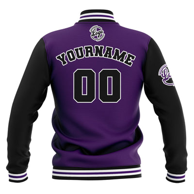Custom Black Purple White Waterproof Varsity Jackets Personalized Stitched Name Number Logo to Letterman Jackets enthsush