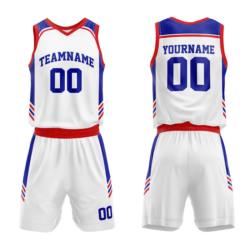 Custom Basketball Jersey Uniform Suit Printed Your Logo Name Number White-Royal-Red enthsush