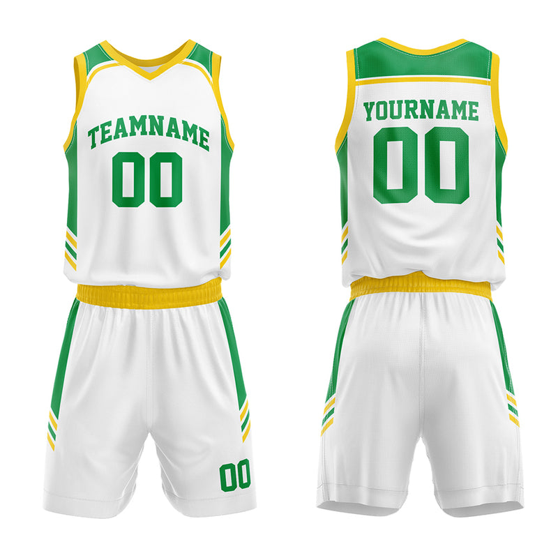 Custom Basketball Jersey Uniform Suit Printed Your Logo Name Number White-Green-Yellow enthsush