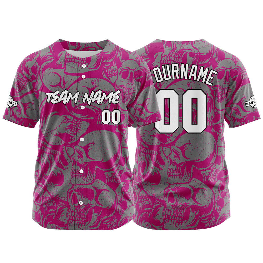 Custom Baseball Uniforms High-Quality for Adult Kids Optimized for Performance Retro Skull-Red Violet&Grey enthsush