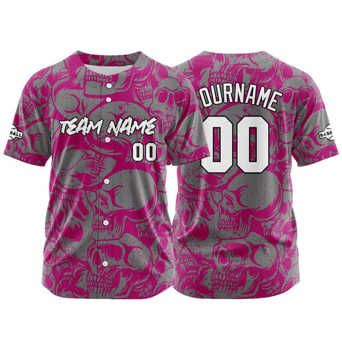 Custom Baseball Uniforms High-Quality for Adult Kids Optimized for Performance Retro Skull-Red Violet&Grey enthsush
