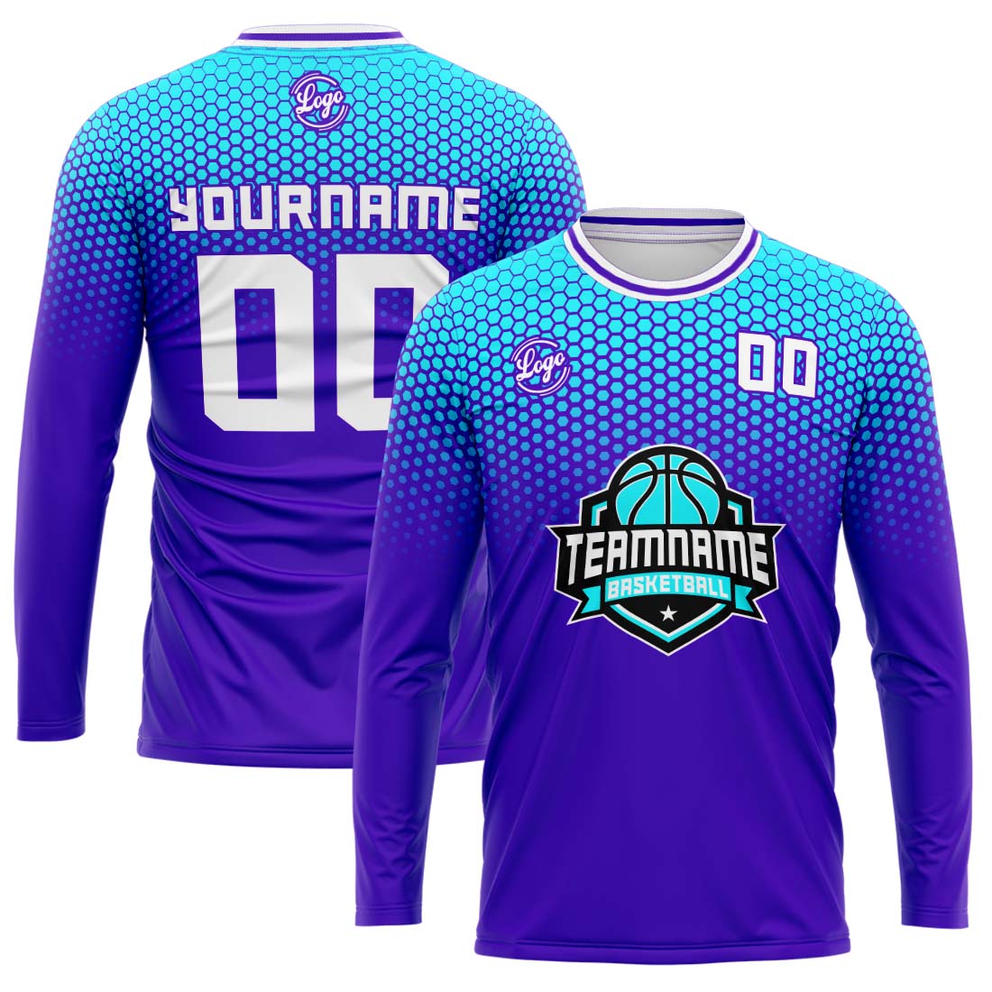 Custom Basketball Soccer Football Shooting Long T-Shirt for Adults and Kids Light Blue&Royal enthsush