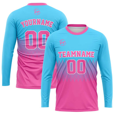 Custom Basketball Soccer Football Shooting Long T-Shirt for Adults and Kids Light Blue&Pink enthsush