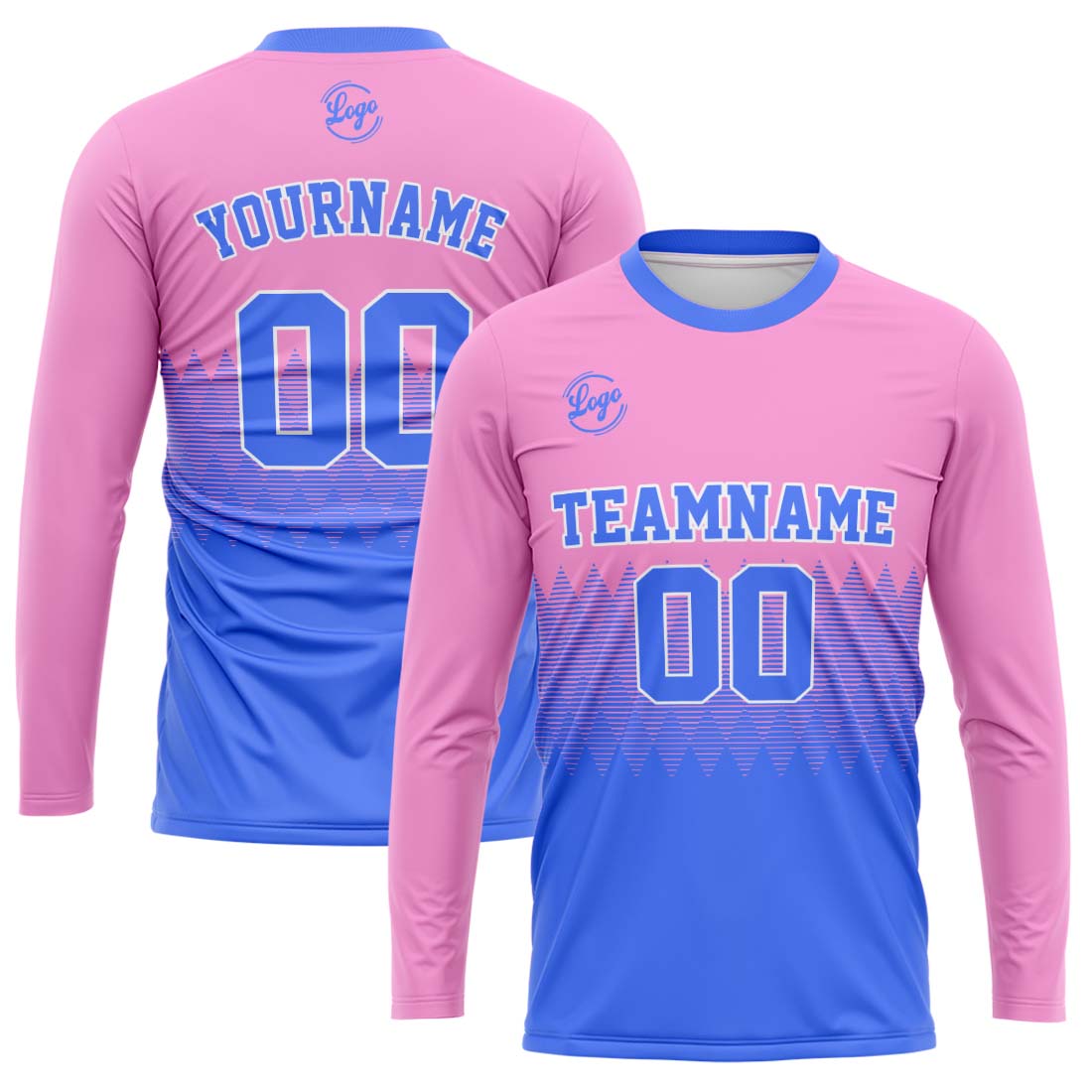 Custom Basketball Soccer Football Shooting Long T-Shirt for Adults and Kids Pink&Light Blue enthsush