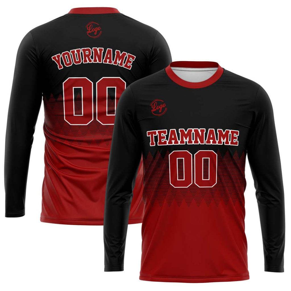 Custom Basketball Soccer Football Shooting Long T-Shirt for Adults and Kids Black&Red enthsush