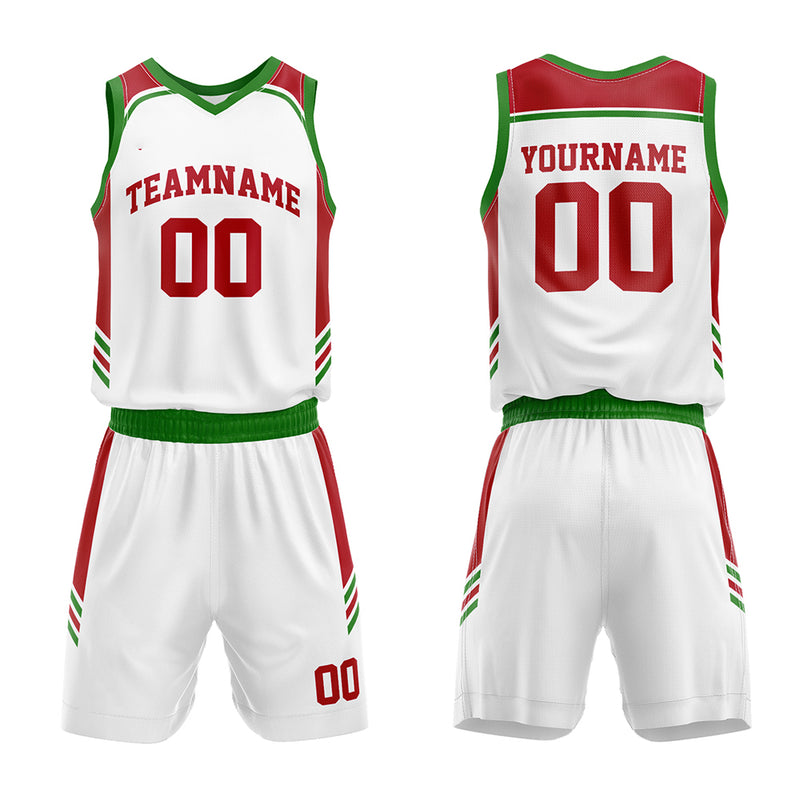 Custom Basketball Jersey Uniform Suit Printed Your Logo Name Number White-Red-Green enthsush