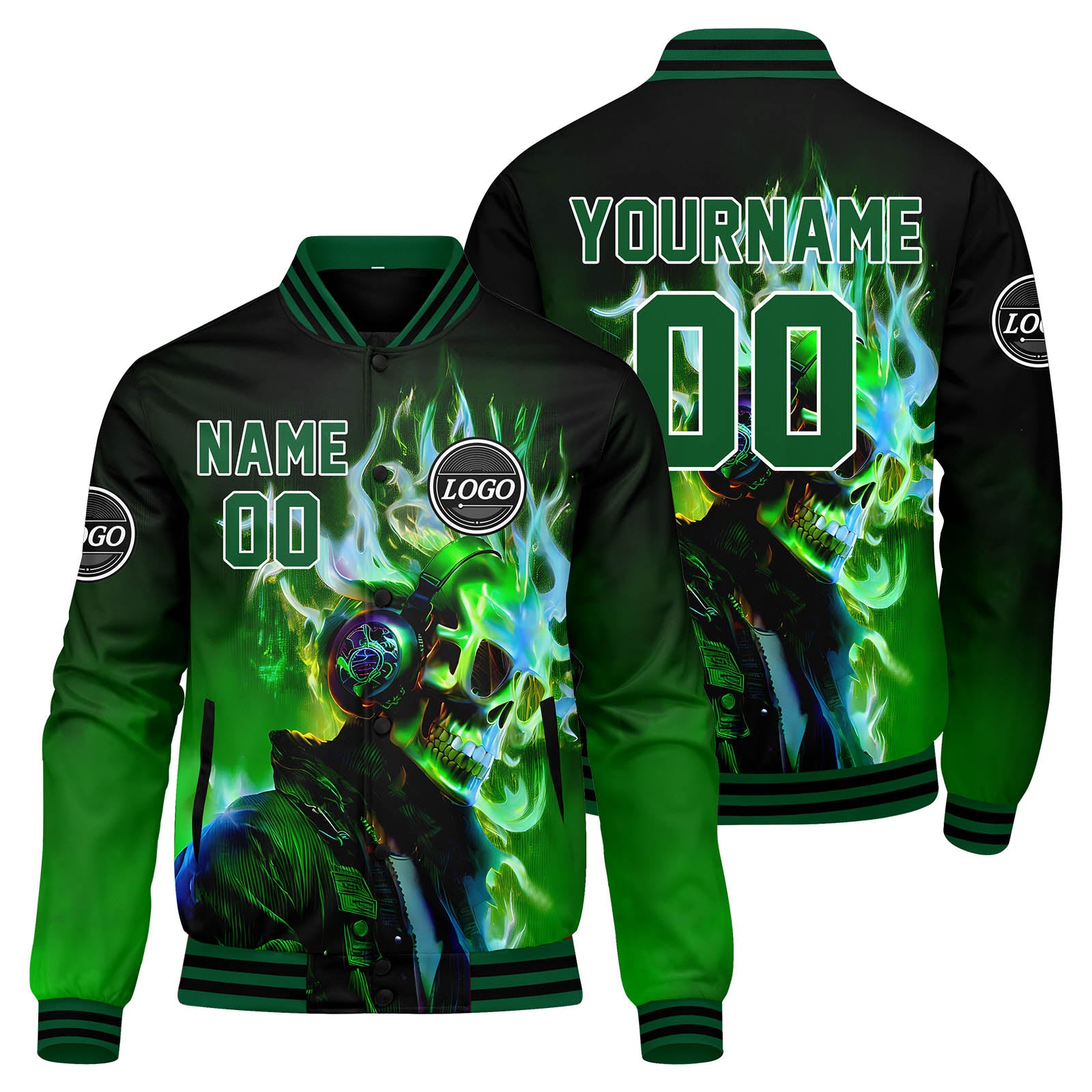Custom Varsity Jacket Letterman jacket for Men, Women and Youth Black Green enthsush