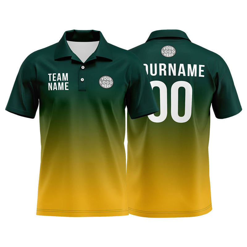 Custom Green Yellow Football Polo Shirts Add Your Unique Logo/Name/Number