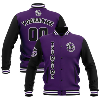 Custom Black Purple White Waterproof Varsity Jackets Personalized Stitched Name Number Logo to Letterman Jackets enthsush