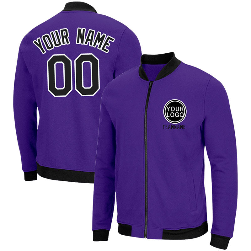 Custom Long Sleeve Windbreaker Jackets Uniform Printed Your Logo Name Number Purple-Black-White enthsush