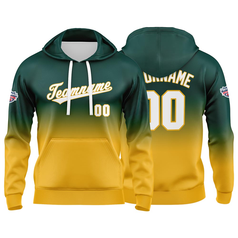 Custom Gradient Hoodie For Man Woman Girl Boy Print Your Logo Name Number Dark Green Yellow enthsush