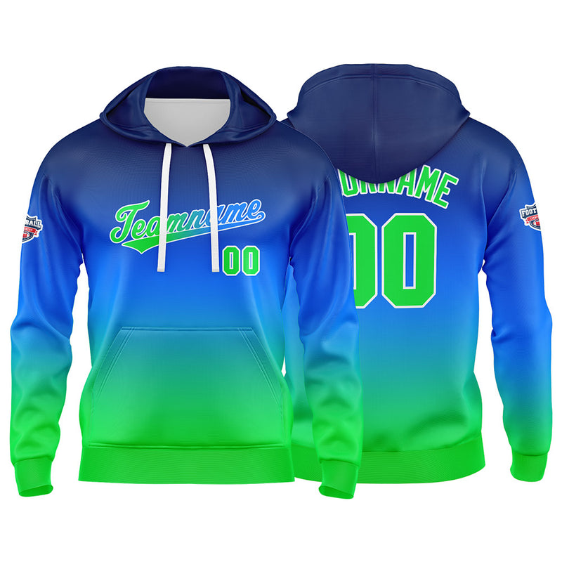 Custom Gradient Hoodie For Man Woman Girl Boy Print Your Logo Name Number Blue Green