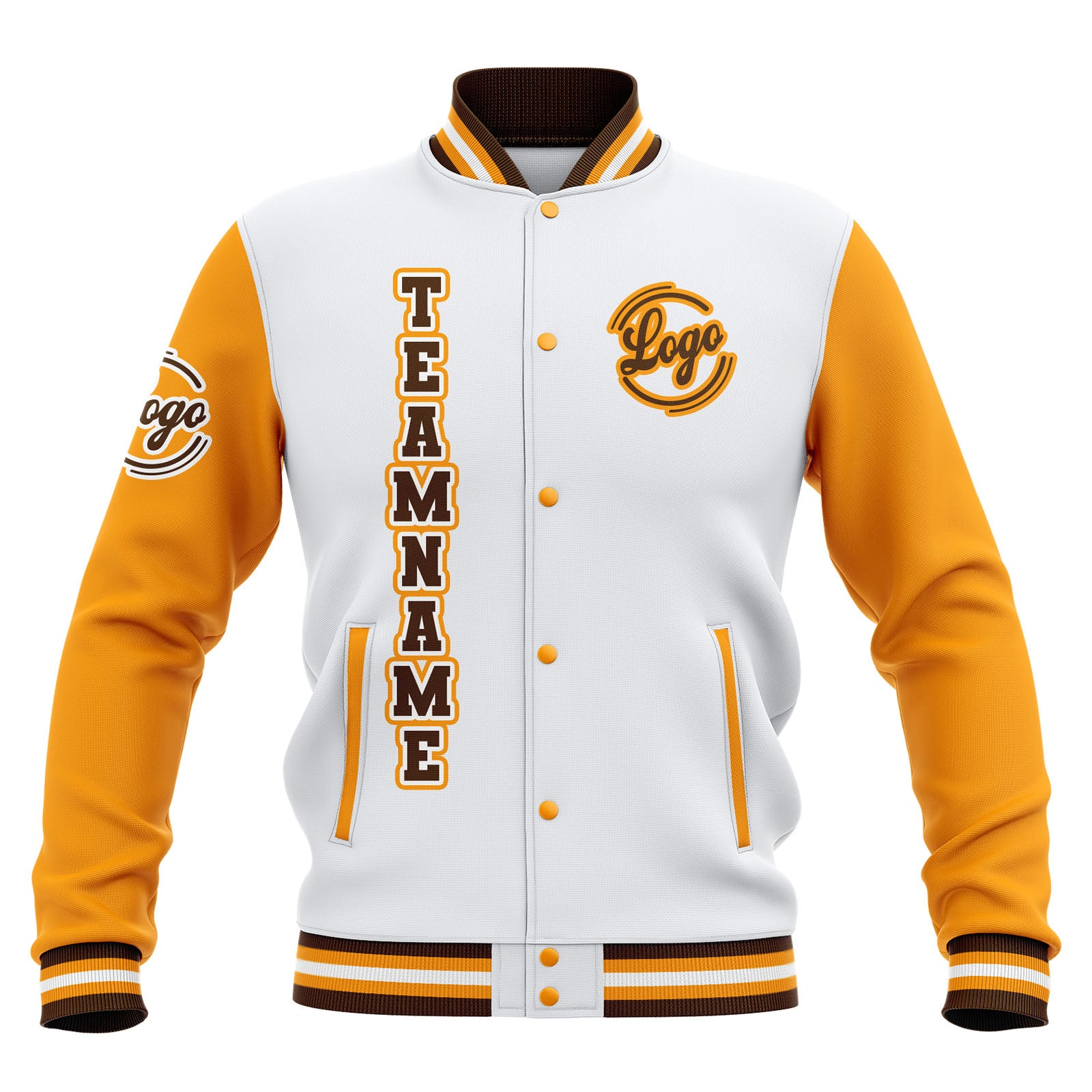 Custom White Yellow Brown Waterproof Varsity Jackets Personalized Stitched Name Number Logo to Letterman Jackets enthsush