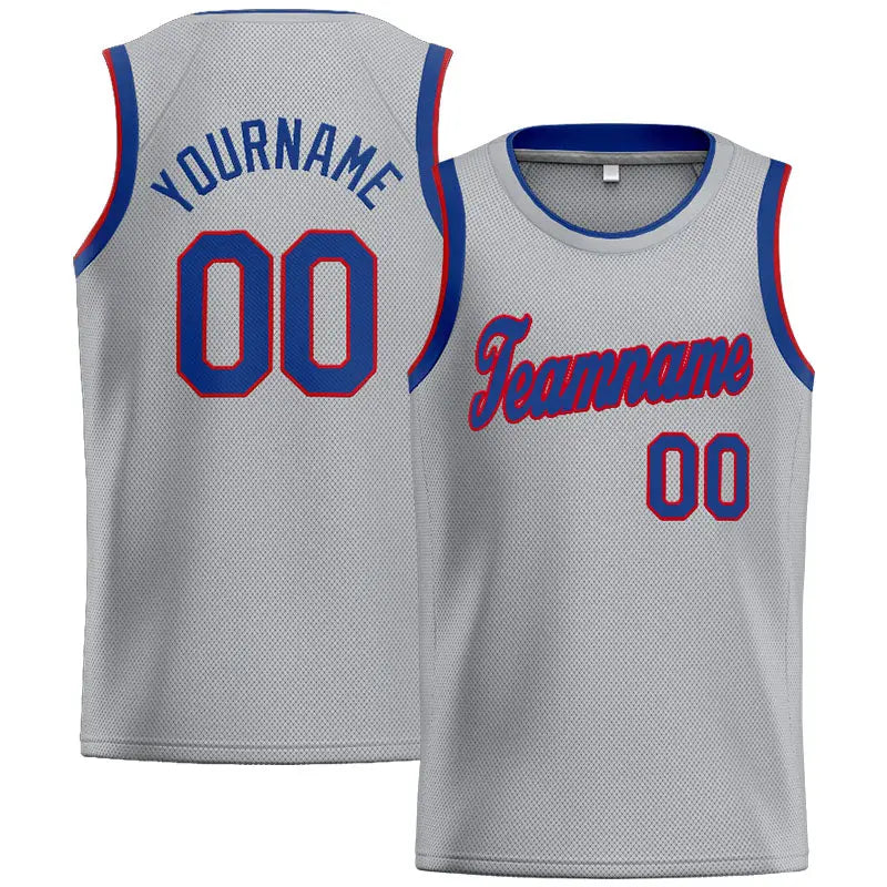 Custom Stitched Basketball Jersey for Men, Women And Kids Gray-Royal-Red enthsush