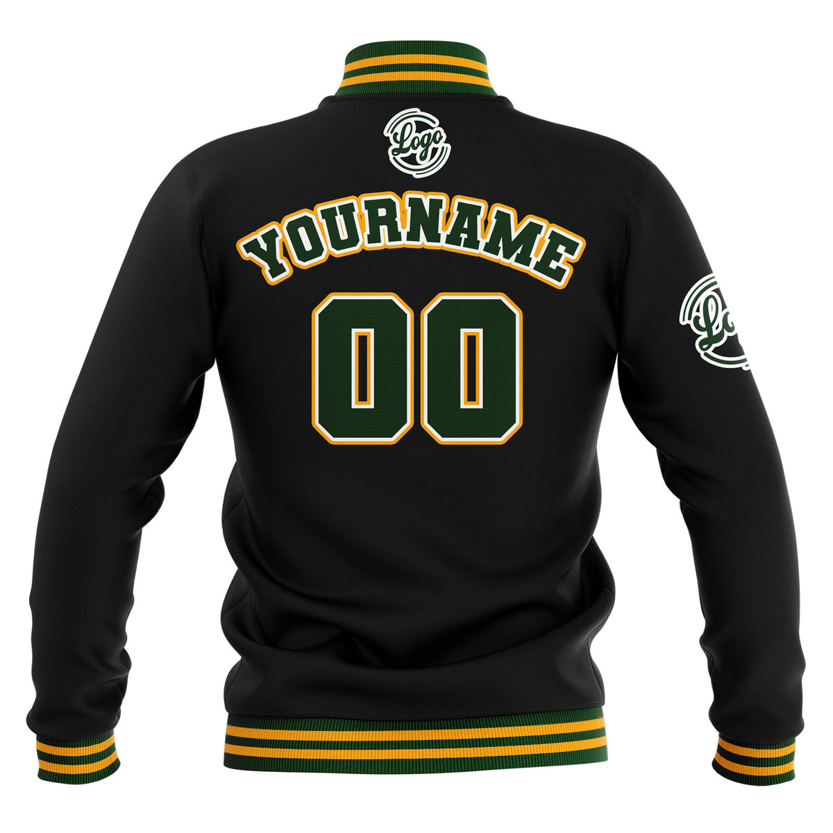 Custom Black Drak Green Yellow Waterproof Varsity Jackets Personalized Stitched Name Number Logo to Letterman Jackets enthsush
