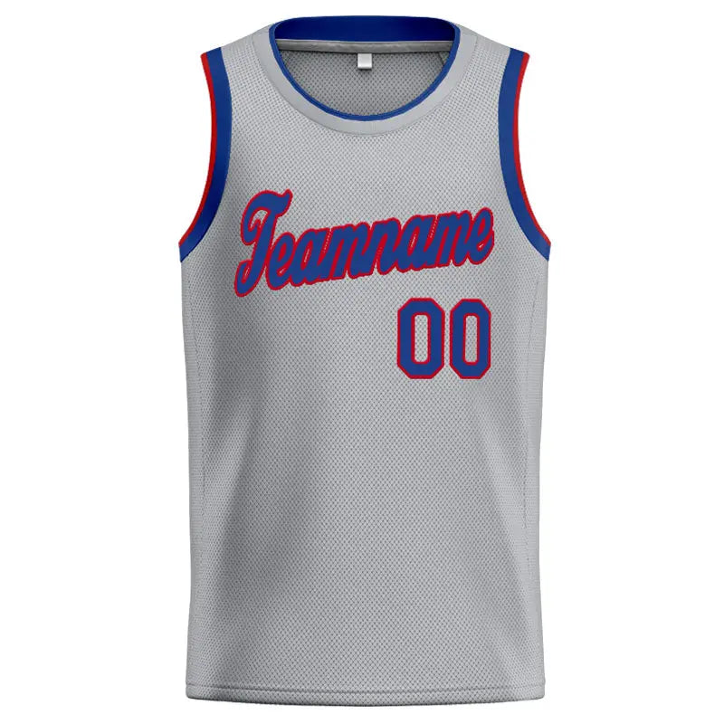 Custom Stitched Basketball Jersey for Men, Women And Kids Gray-Royal-Red enthsush