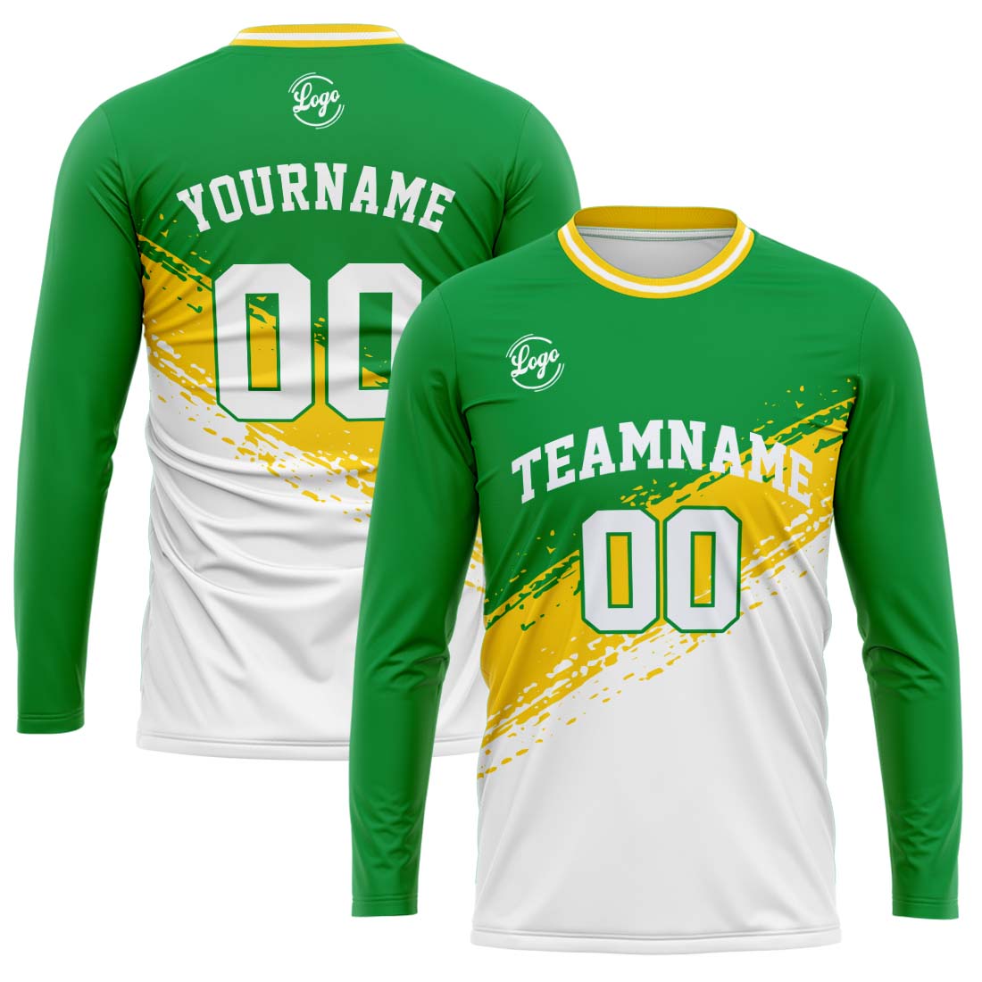 Custom Basketball Soccer Football Shooting Long T-Shirt for Adults and Kids Green&White enthsush