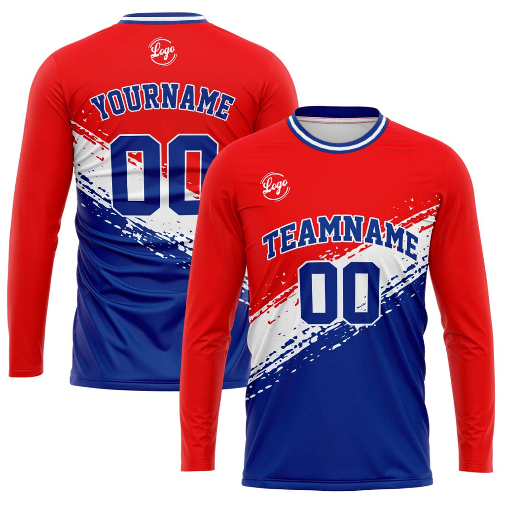 Custom Basketball Soccer Football Shooting Long T-Shirt for Adults and Kids Red&Royal enthsush