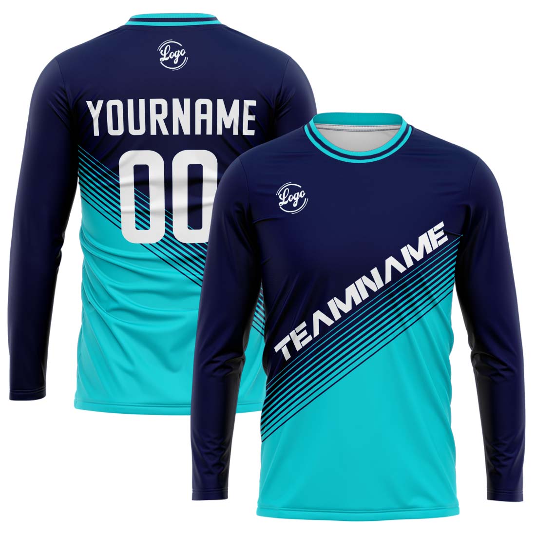 Custom Basketball Soccer Football Shooting Long T-Shirt for Adults and Kids Navy&Light Blue enthsush
