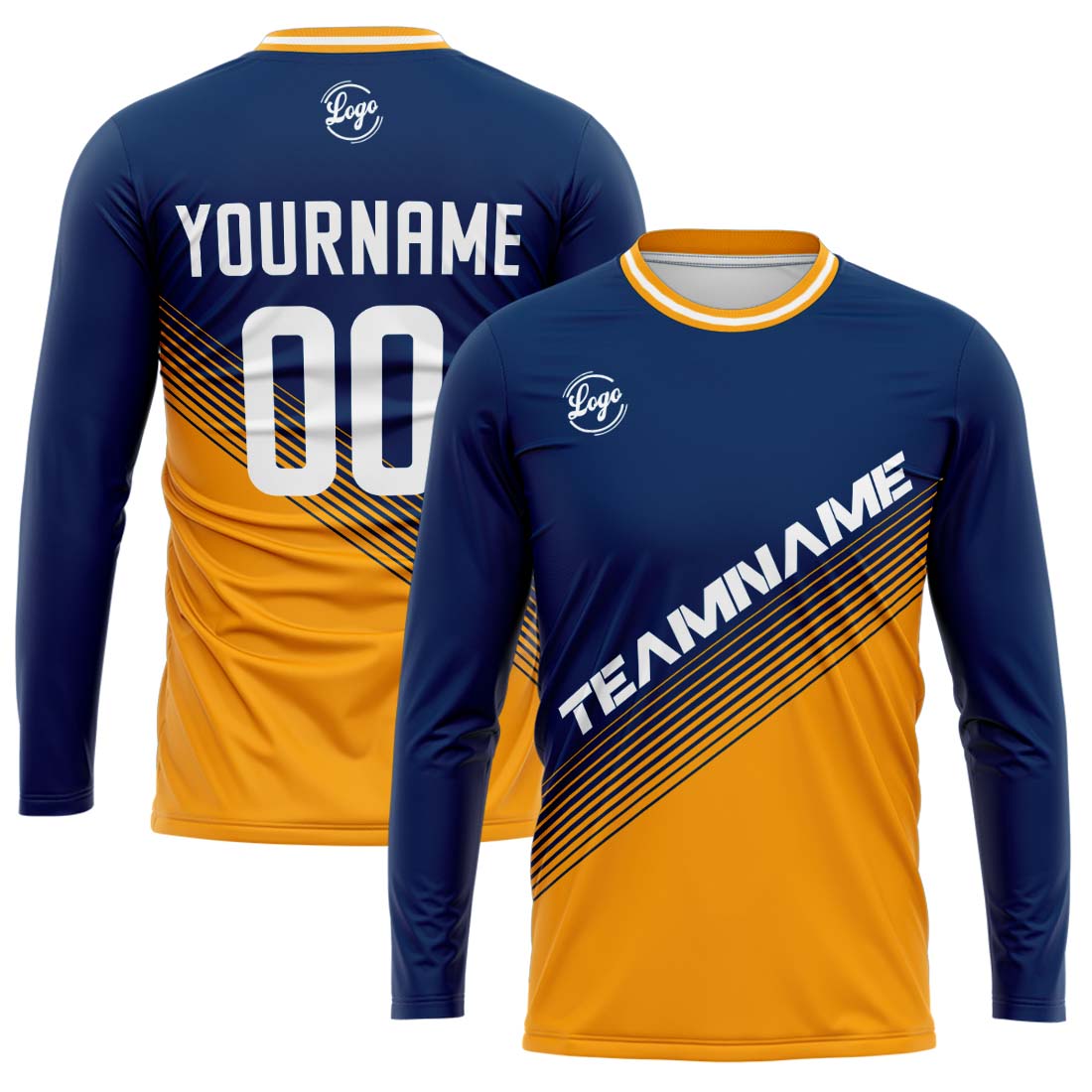 Custom Basketball Soccer Football Shooting Long T-Shirt for Adults and Kids Navy&Gold enthsush