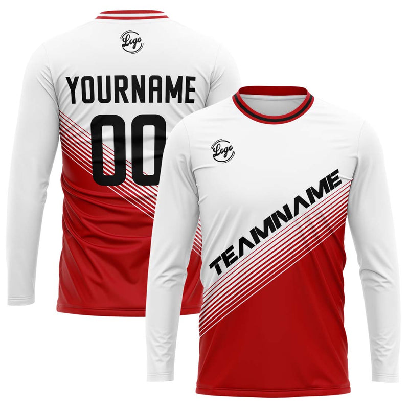 Custom Basketball Soccer Football Shooting Long T-Shirt for Adults and Kids White&Red