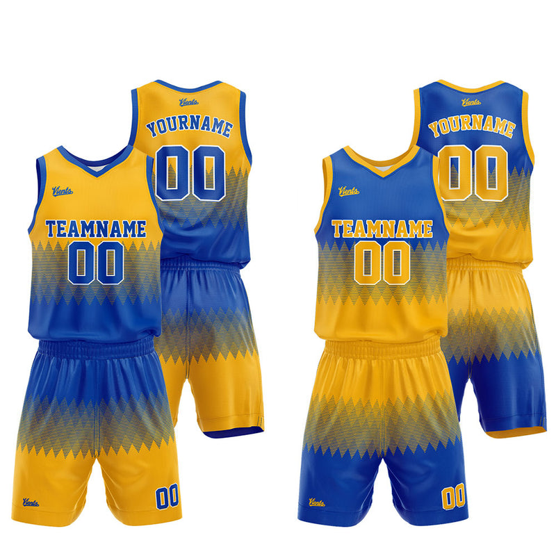 Custom Basketball Jersey Uniform Suit Printed Your Logo Name Number Blue-Yellow
